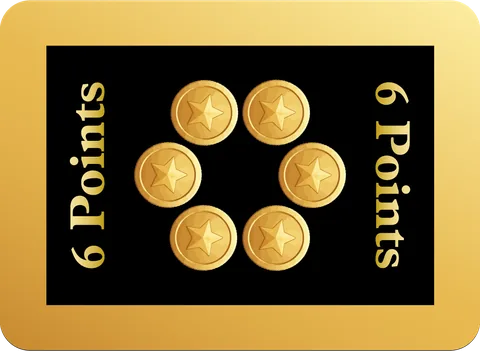A gold Point card showing six coins and the words 6 Points.
